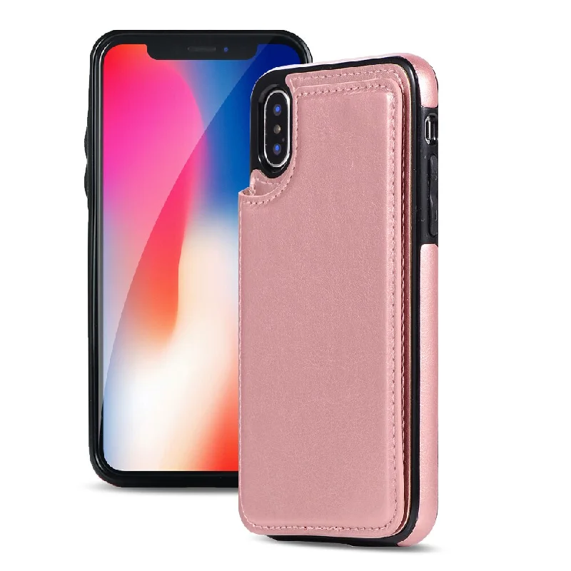 Back Cover PU Leather Wallet Case for iPhone XS Max - Rose Gold