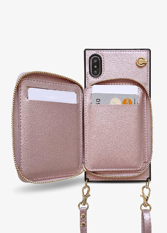 Boxy Crossbody Wallet Case in Rose Gold