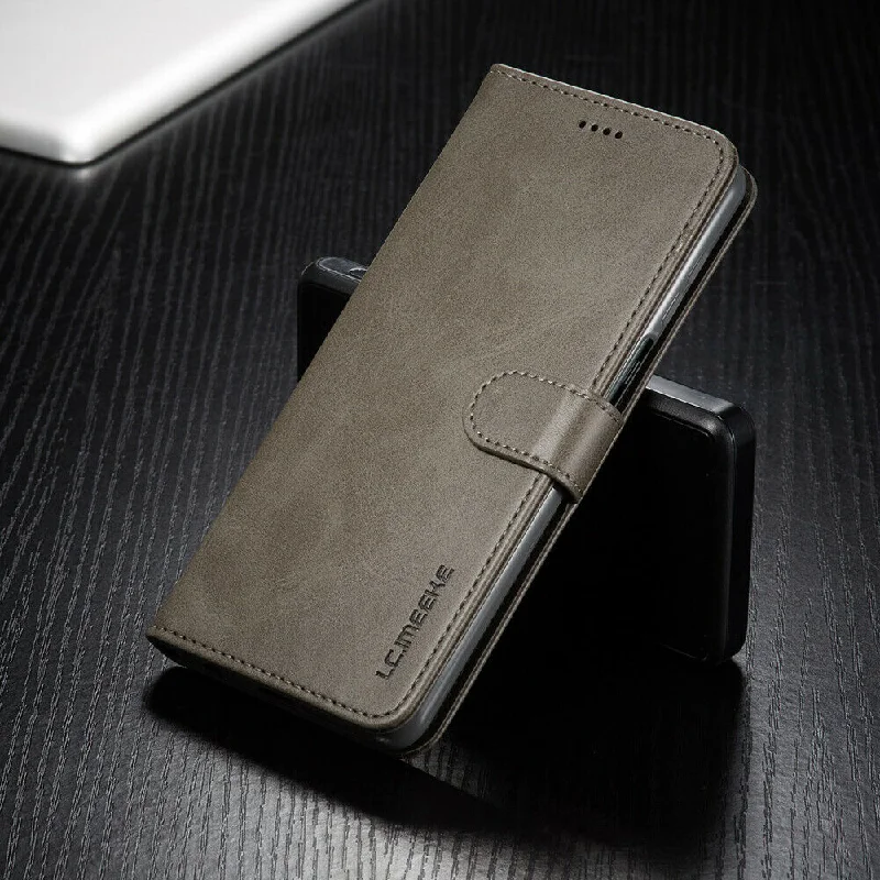 LC.IMEEKE PU Leather Wallet Case with Magnetic Flip Cover For Samsung A51 5G - Gray