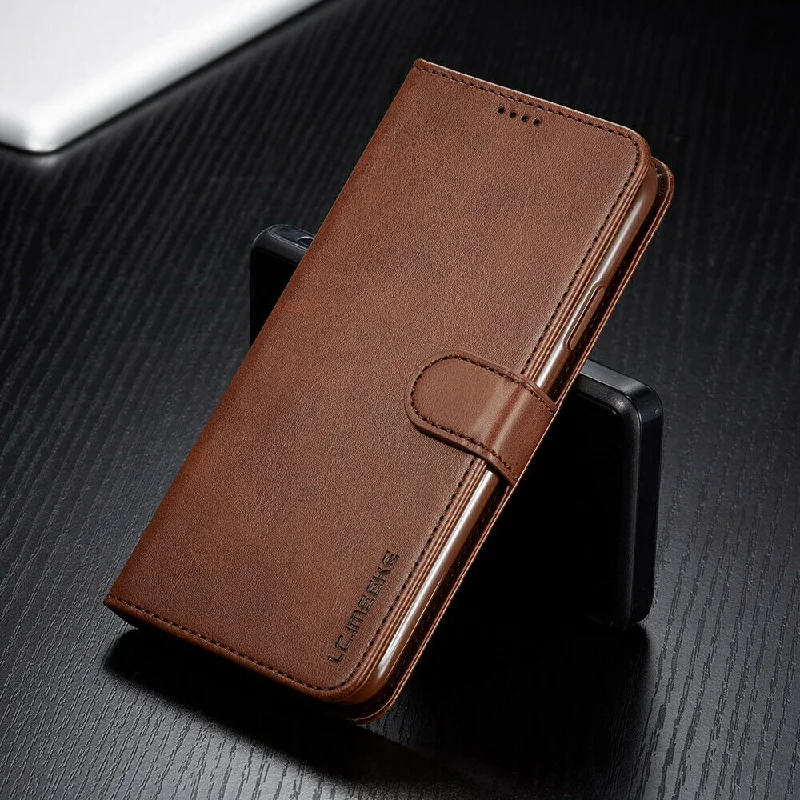 LC.IMEEKE PU Leather Wallet Case with Magnetic Flip Cover For Samsung A71 5G - Brown