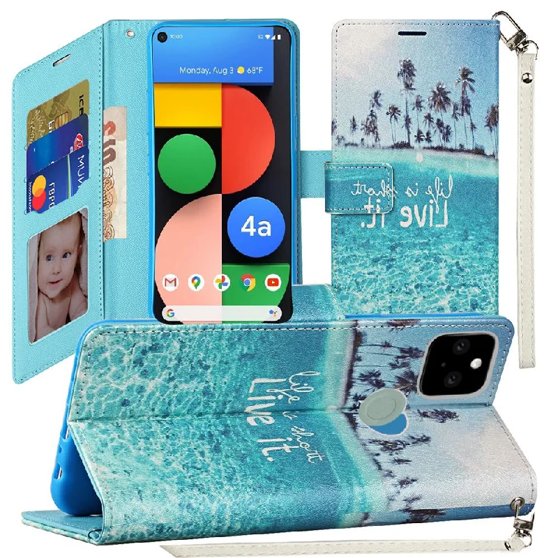 For Google Pixel 4a 5G (5G Version Only) Fashion Wristlet Wallet with Strap - Live Life