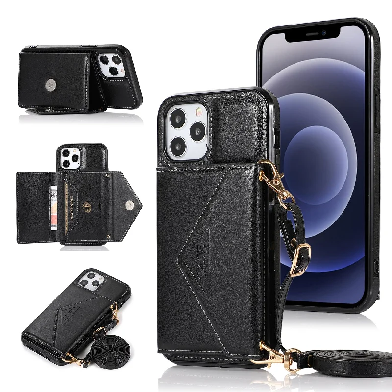 For iPhone 12 Pro Max 6.7 ELEGANT Wallet Case ID Money Holder Case Cover - Black