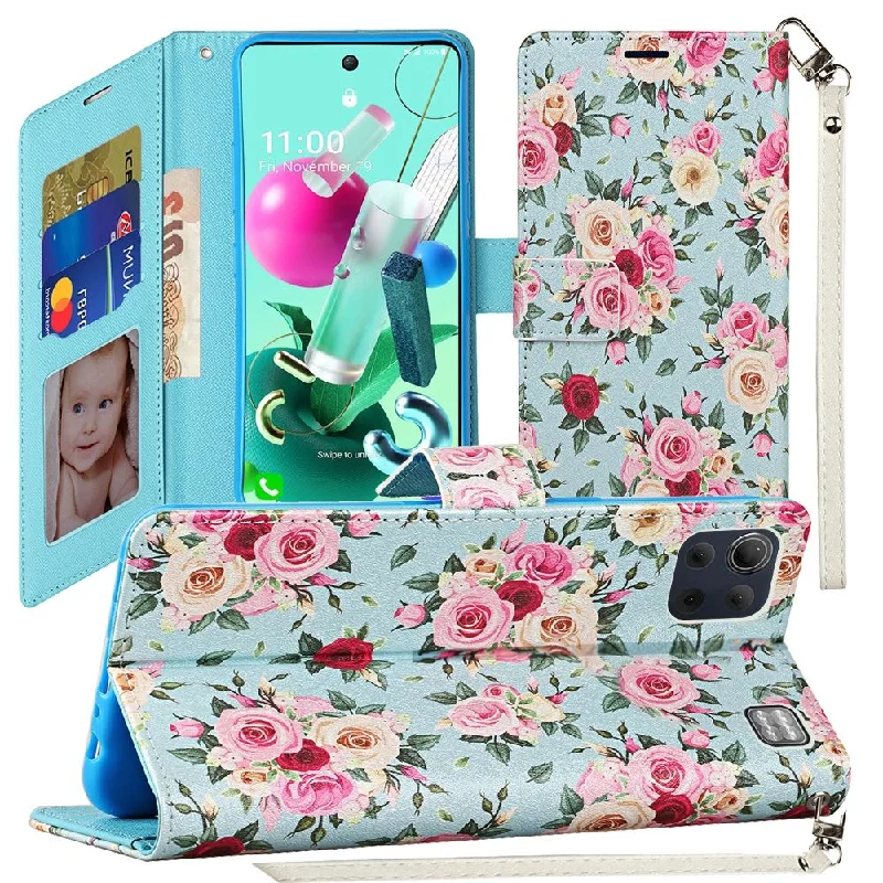 For LG K92 5G Vegan Design Wallet ID Card Case Cover - Vintage Roses