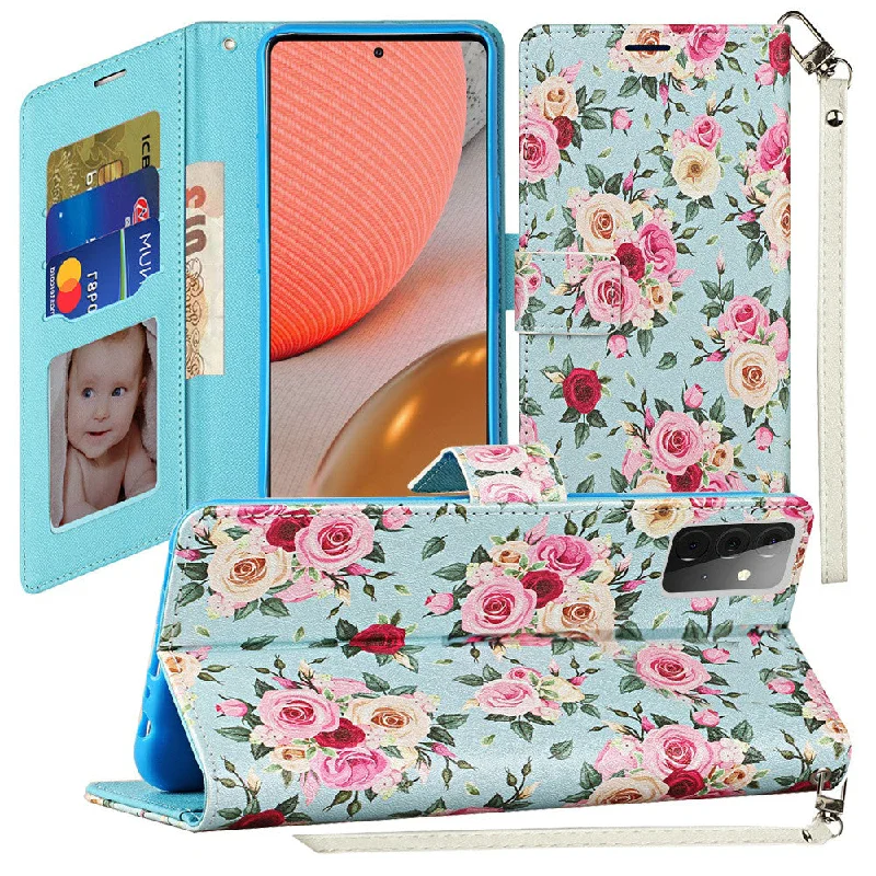 For Moto G Power 2021 Vegan Design Wallet ID Card Case Cover - Vintage Roses