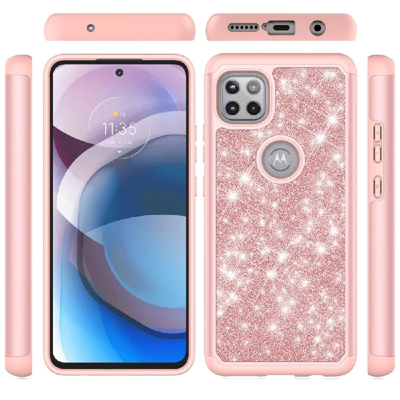 For Motorola Moto One 5G Ace Glitter Bling Shinny Hybrid Case Cover - Rose Gold/Rose Gold