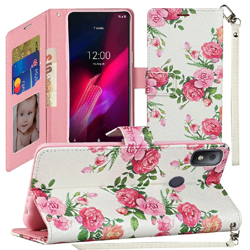 For Revvl 4+ Plus Vegan Design Wallet ID Card Case Cover - Roses Bouquet