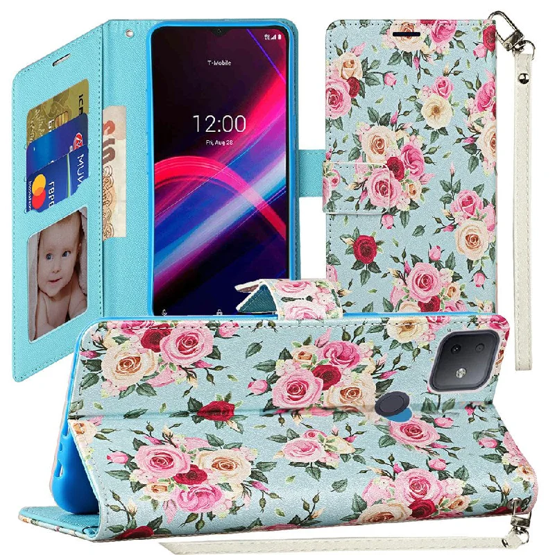 For Revvl 4+ Plus Vegan Design Wallet ID Card Case Cover - Vintage Roses