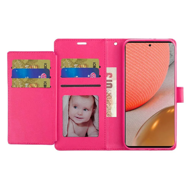 For Samsung Galaxy A72 5G Wallet ID Card Holder Case Cover - Hot Pink