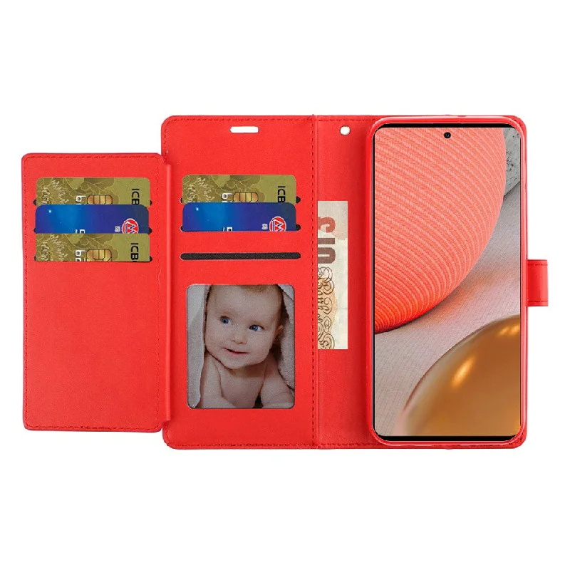 For Samsung Galaxy A72 5G Wallet ID Card Holder Case Cover - Red