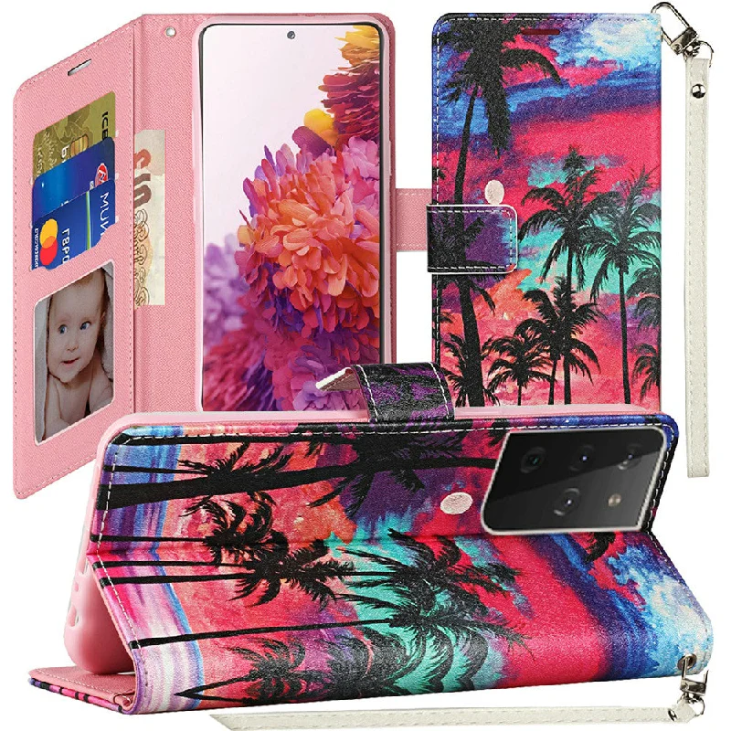 For Samsung Galaxy s21 Plus, s30 Plus Vegan Design Wallet ID Card Case Cover - Beautiful Island