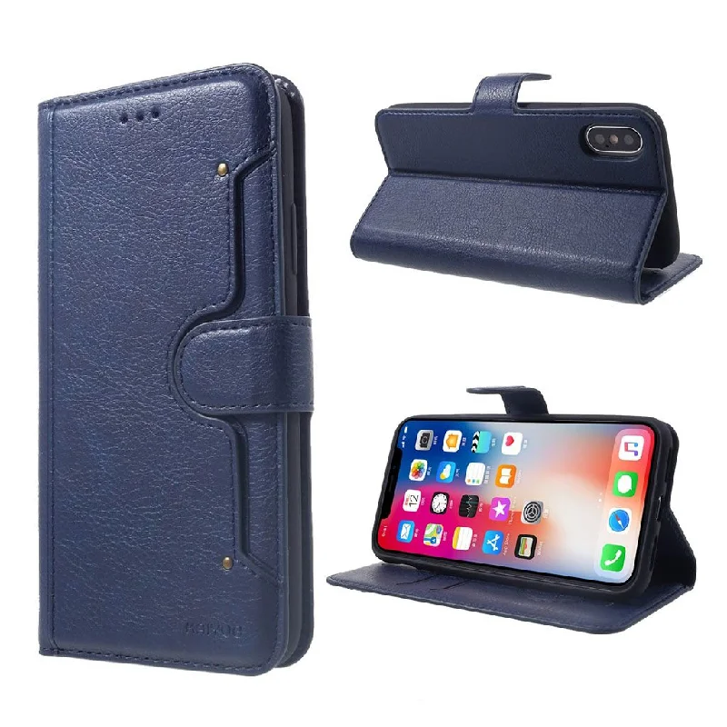 KAIYUE PU Leather Wallet Case with Magnetic Flip Cover For iPhone 11 - Navy Blue