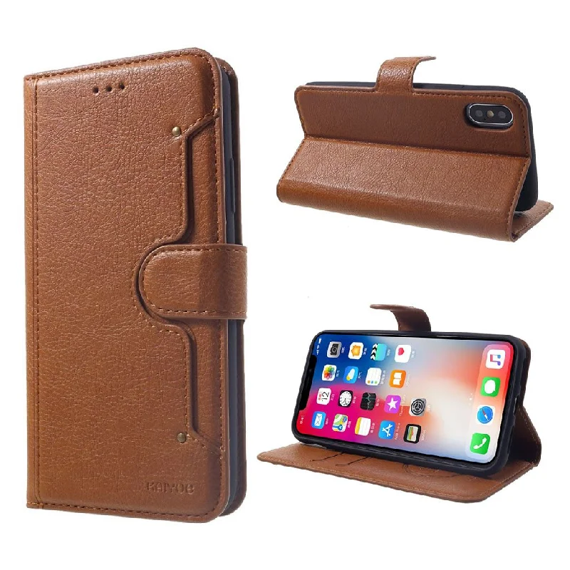 KAIYUE PU Leather Wallet Case with Magnetic Flip Cover For iPhone XR - Brown