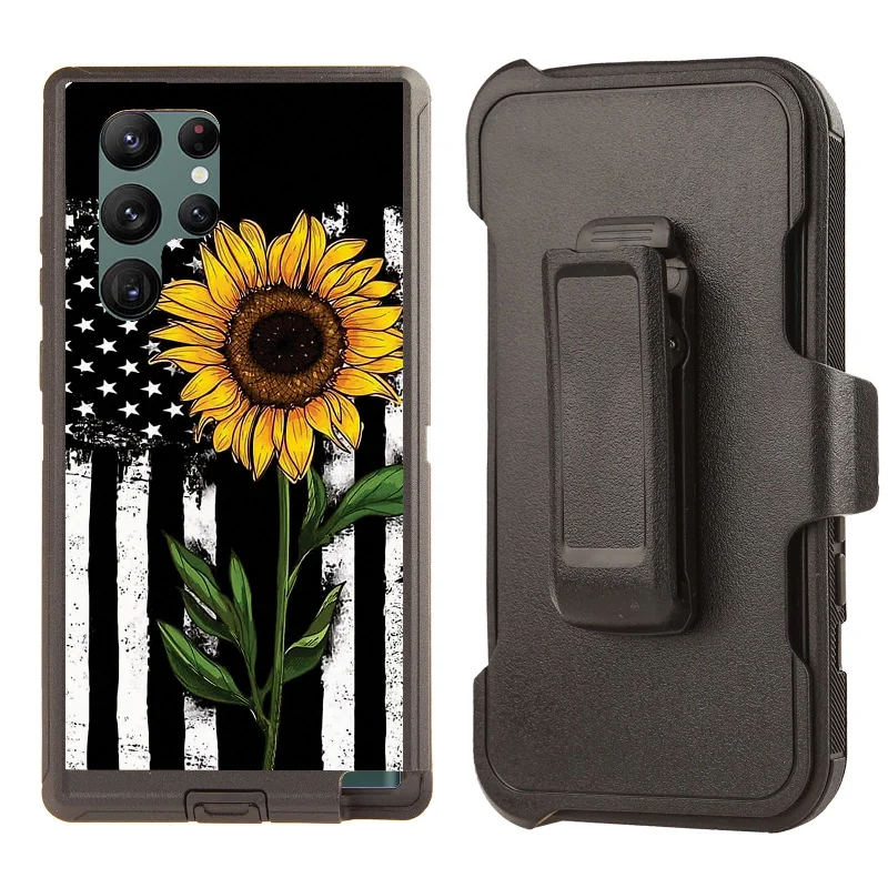 Shockproof Case for Samsung Galaxy S23 Ultra with Clip Sunflower Flag