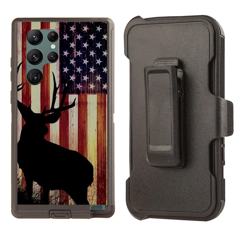 Shockproof Case for Samsung Galaxy S23 Ultra with Clip Deer Flag