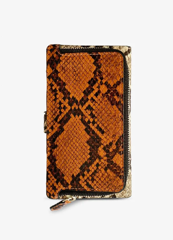 Snake Print Zip Wallet Case in Sand