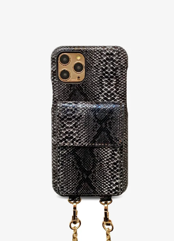 Crossbody Card Case in Black Snakeskin