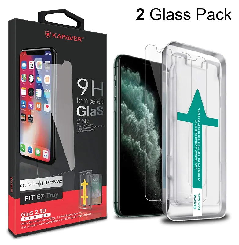 iPhone 11 Pro Max Tempered Glass Screen Protector Guard | Easy FIT - 2 Pack