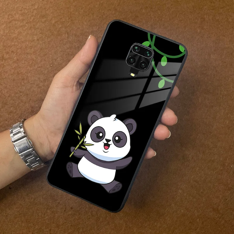 Black Panda Glass Phone Case For Poco