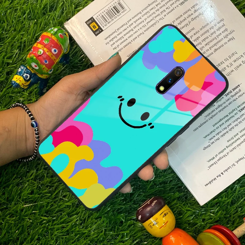 Cute Blue Smiley Multicolor Glass Case For Realme/Narzo