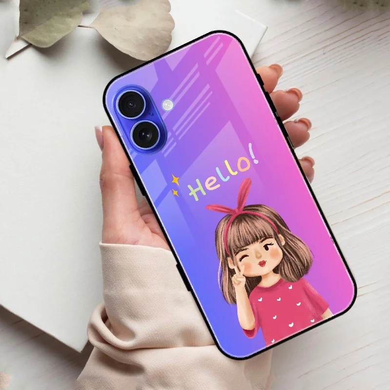 Cute Girl Hello Glass Case for iPhone