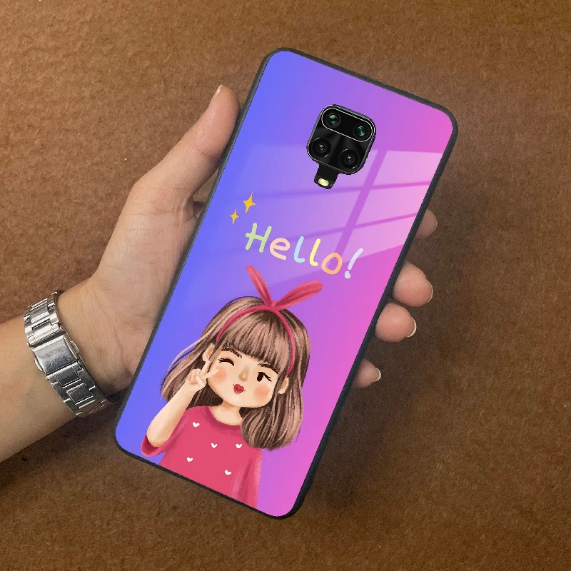 Cute Girl Hello Glass Case for Poco