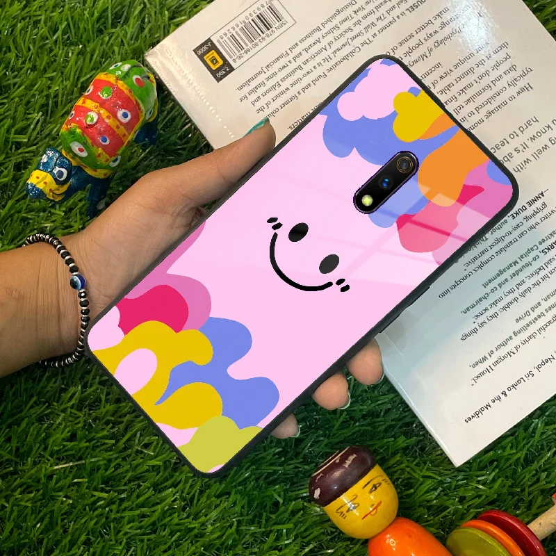 Cute Pink Smiley Multicolor Glass Case For Realme/Narzo