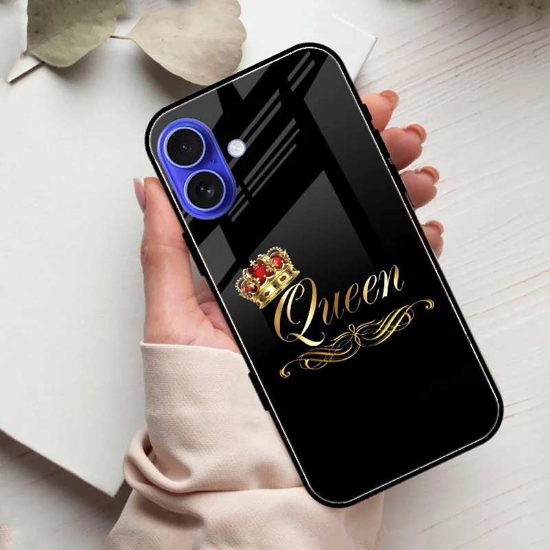 Cute Queen With Crown Glass Case for iPhone