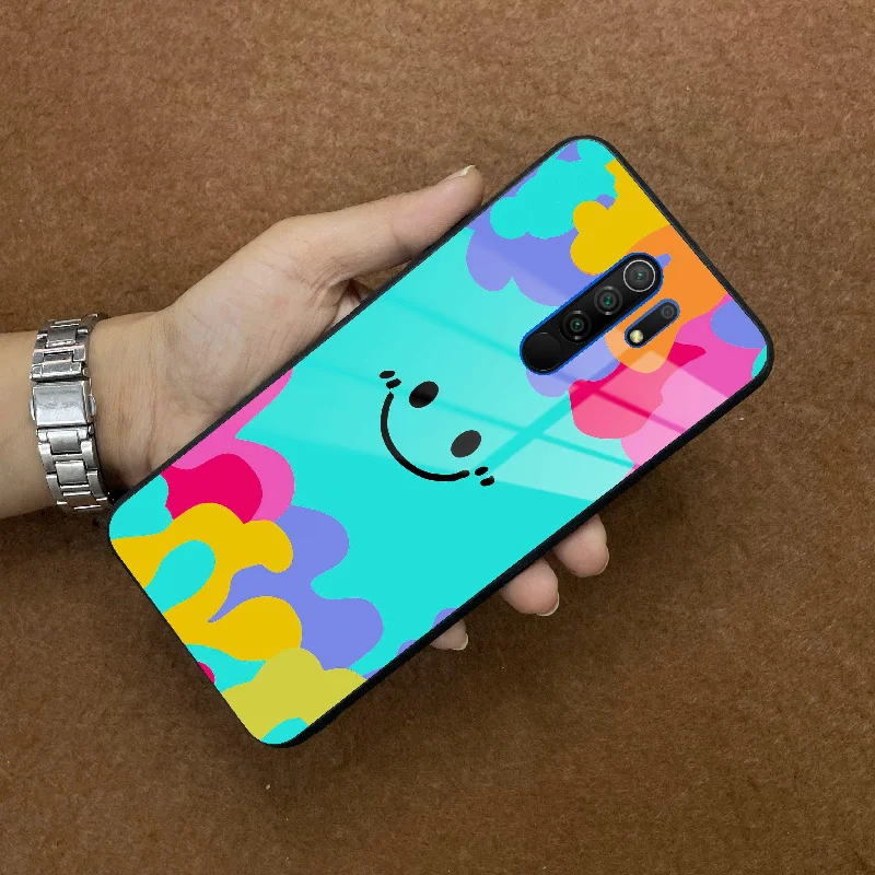 Cute Blue Smiley Multicolor Glass Case For Poco