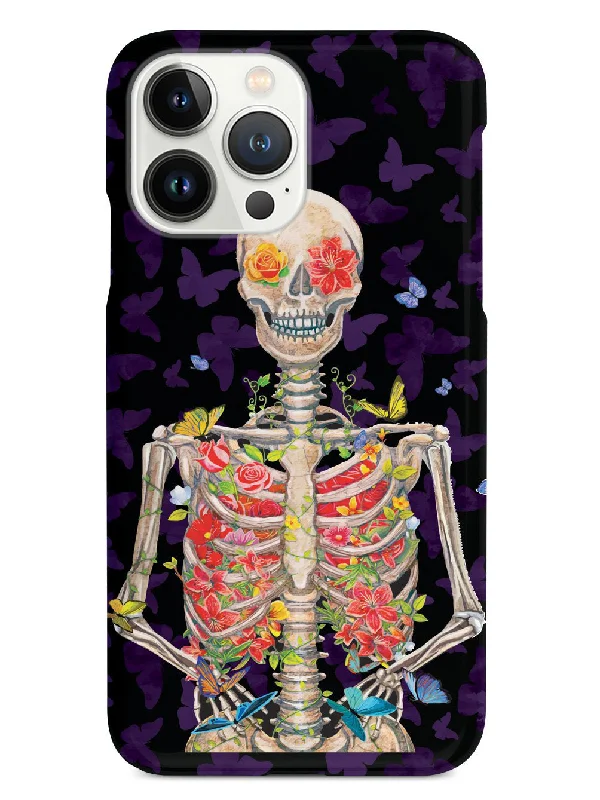 Flower Skeleton & Butterflies - Black Case