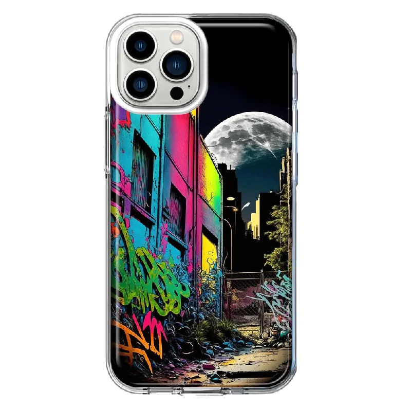 For Apple iPhone 11 Pro Max Urban City Full Moon Graffiti Painting Art Design Hybrid Protective Phone Case Cover