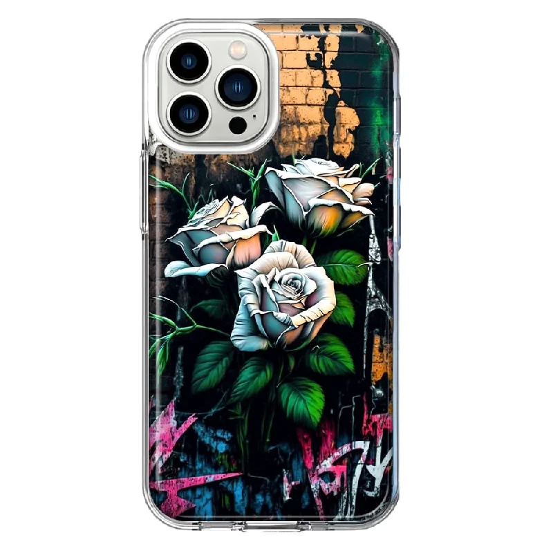 For Apple iPhone 11 Pro Max White Roses Graffiti Wall Art Painting Design Hybrid Protective Phone Case Cover