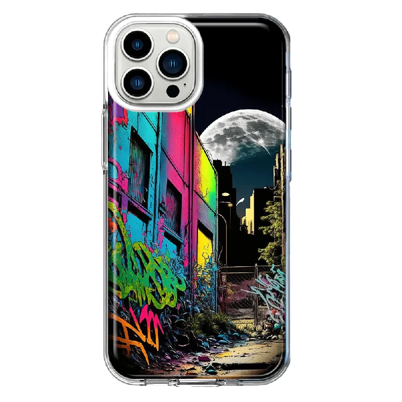 For Apple iPhone 11 Pro Urban City Full Moon Graffiti Painting Art Design Hybrid Protective Phone Case Cover