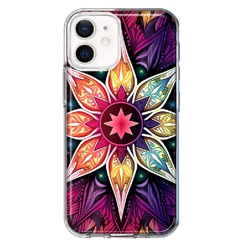 For Apple iPhone 12 Mini Mandala Geometry Abstract Star Pattern Design Hybrid Protective Phone Case Cover