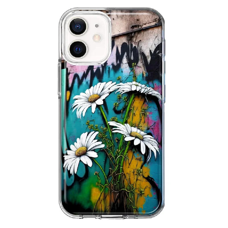 For Apple iPhone 12 Mini White Daisies Graffiti Wall Art Painting Design Hybrid Protective Phone Case Cover