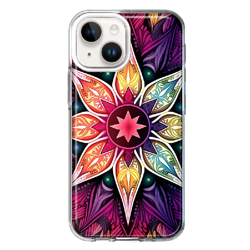 For Apple iPhone 13 Mini Mandala Geometry Abstract Star Pattern Design Hybrid Protective Phone Case Cover