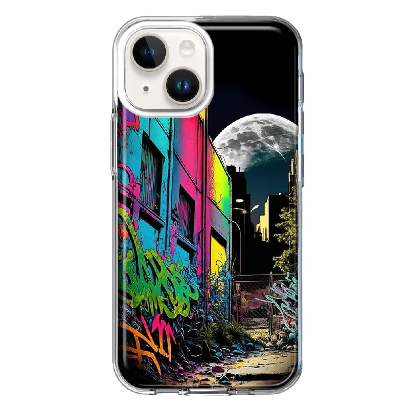 For Apple iPhone 13 Mini Urban City Full Moon Graffiti Painting Art Design Hybrid Protective Phone Case Cover