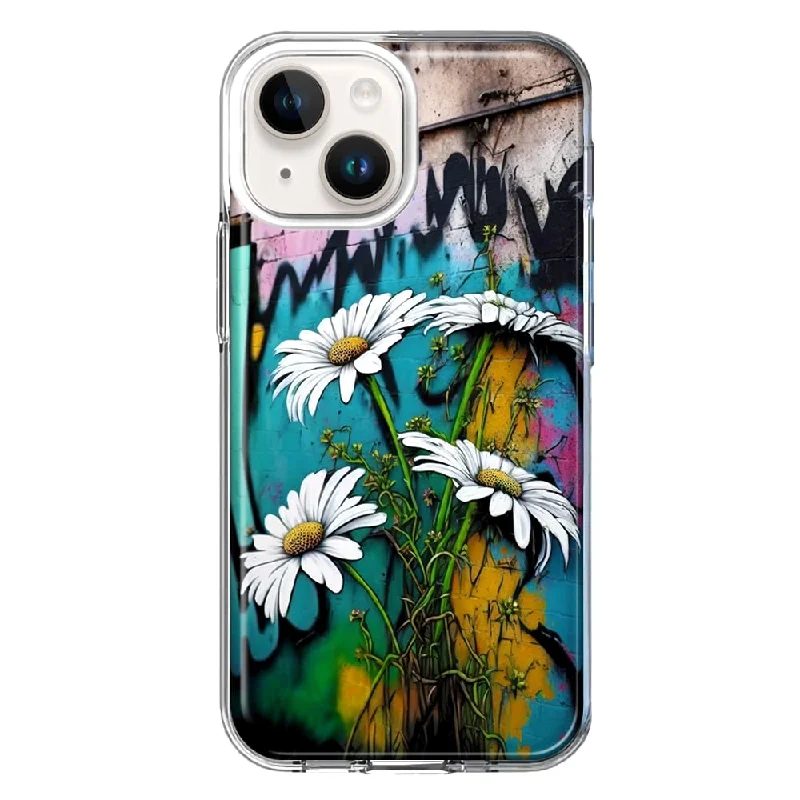 For Apple iPhone 13 Mini White Daisies Graffiti Wall Art Painting Design Hybrid Protective Phone Case Cover