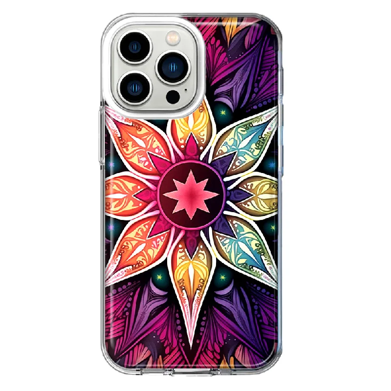 For Apple iPhone 13 Pro Mandala Geometry Abstract Star Pattern Design Hybrid Protective Phone Case Cover