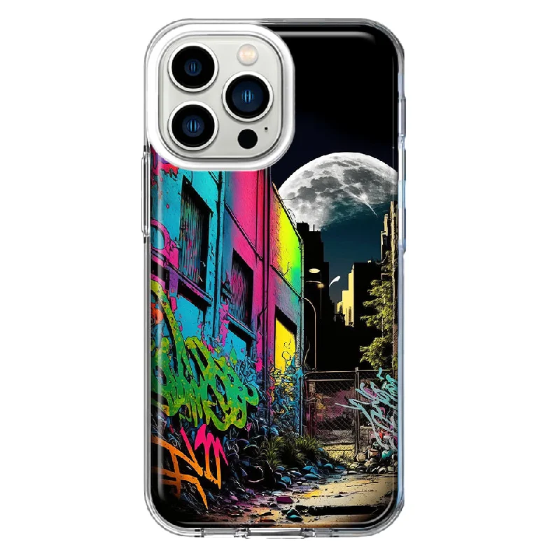 For Apple iPhone 13 Pro Urban City Full Moon Graffiti Painting Art Design Hybrid Protective Phone Case Cover