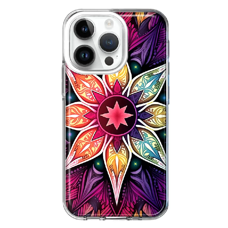 For Apple iPhone 14 Pro Mandala Geometry Abstract Star Pattern Design Hybrid Protective Phone Case Cover