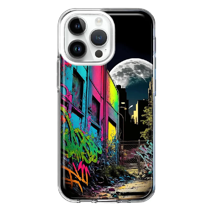 For Apple iPhone 14 Pro Max Urban City Full Moon Graffiti Painting Art Design Hybrid Protective Phone Case Cover