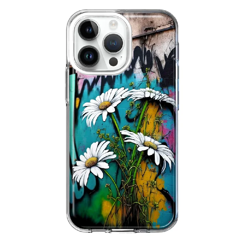 For Apple iPhone 14 Pro Max White Daisies Graffiti Wall Art Painting Design Hybrid Protective Phone Case Cover