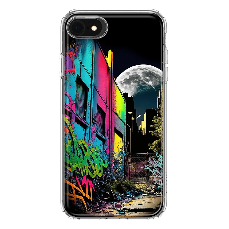 For Apple iPhone 6/7/8/SE 2020/SE 3 2022 Urban City Full Moon Graffiti Painting Art Design Hybrid Protective Phone Case Cover