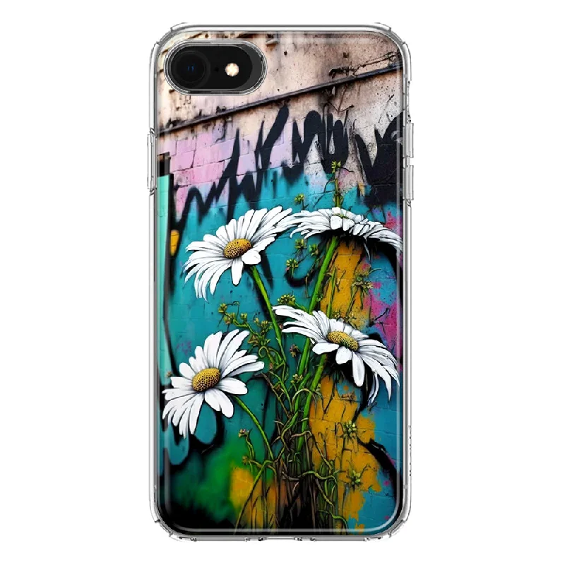 For Apple iPhone 6/7/8/SE 2020/SE 3 2022 White Daisies Graffiti Wall Art Painting Design Hybrid Protective Phone Case Cover