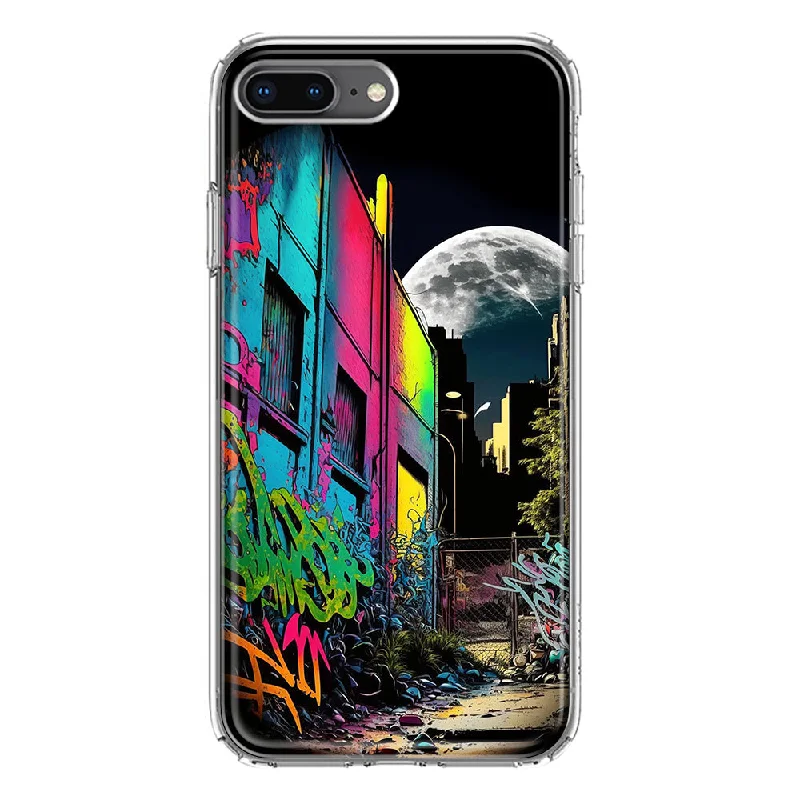 For Apple iPhone 7/8 Plus Urban City Full Moon Graffiti Painting Art Design Hybrid Protective Phone Case Cover