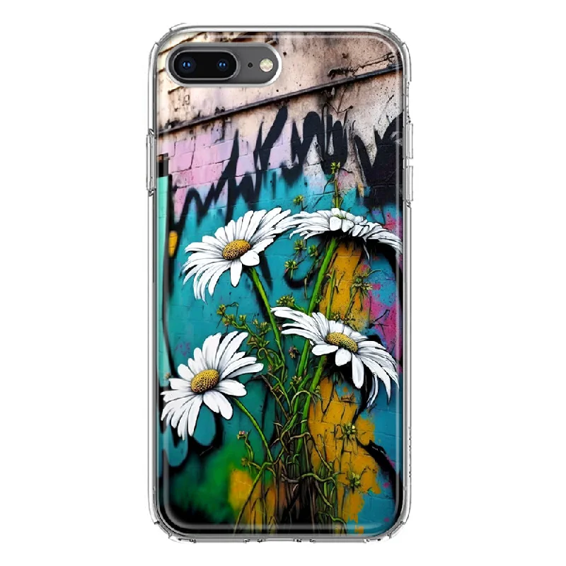 For Apple iPhone 7/8 Plus White Daisies Graffiti Wall Art Painting Design Hybrid Protective Phone Case Cover