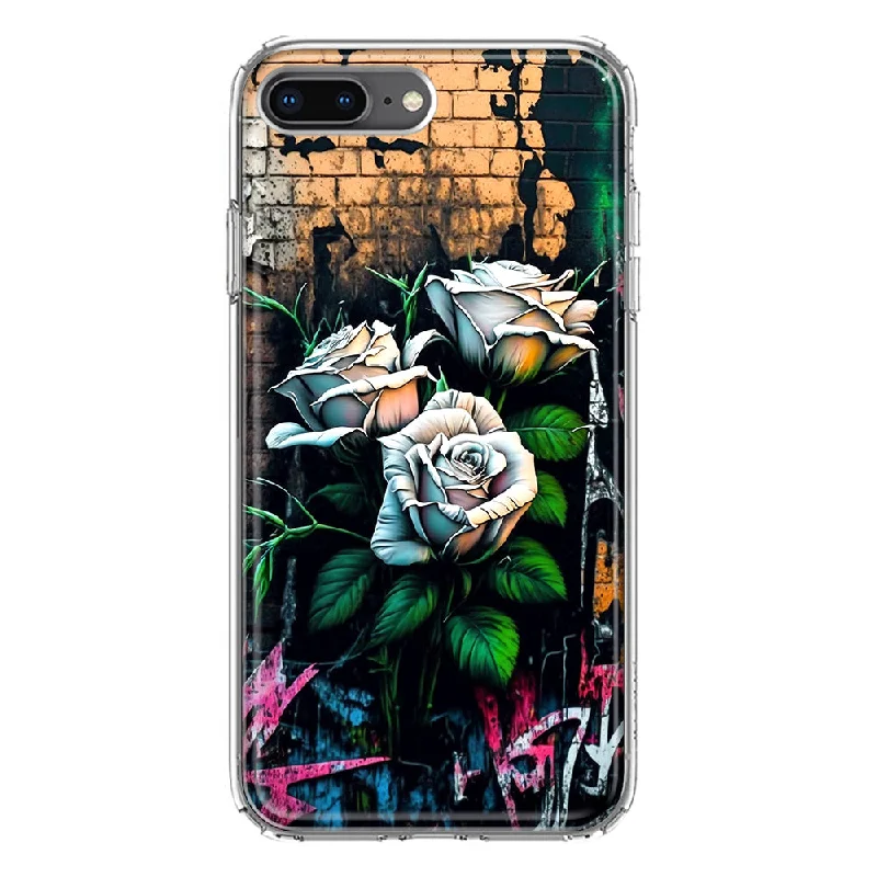 For Apple iPhone 7/8 Plus White Roses Graffiti Wall Art Painting Design Hybrid Protective Phone Case Cover