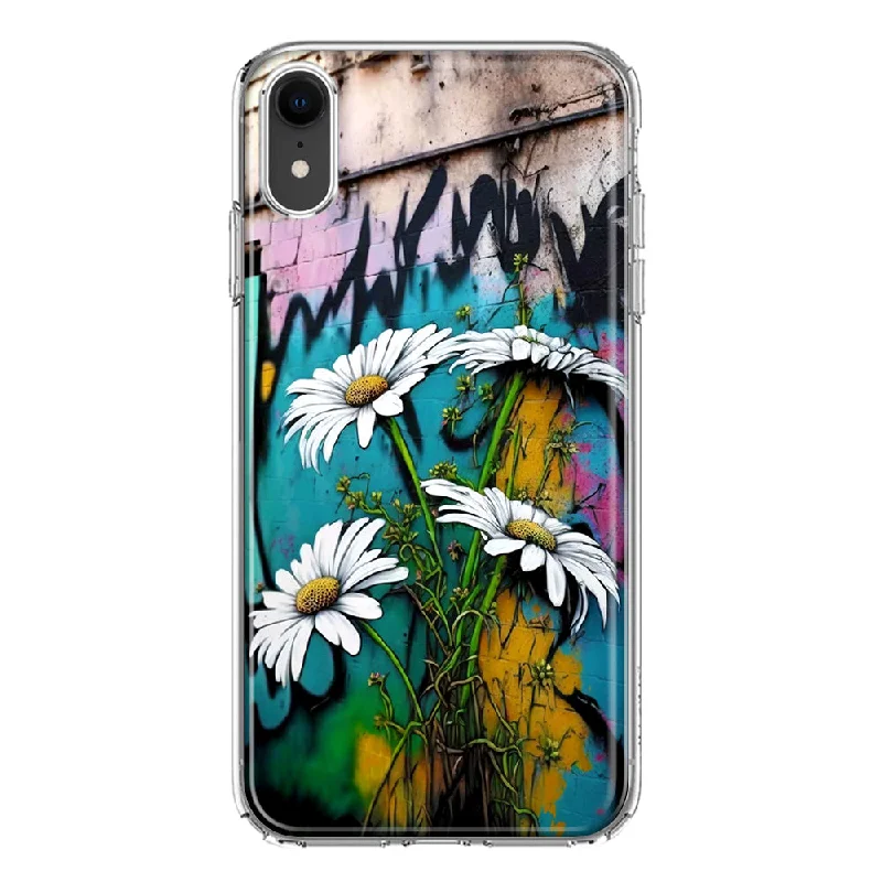 For Apple iPhone XR White Daisies Graffiti Wall Art Painting Design Hybrid Protective Phone Case Cover