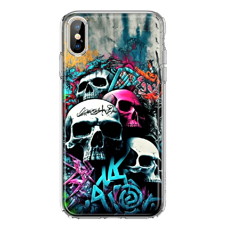 For Apple iPhone XS Max Skulls Graffiti Painting Art Design Hybrid Protective Phone Case Cover