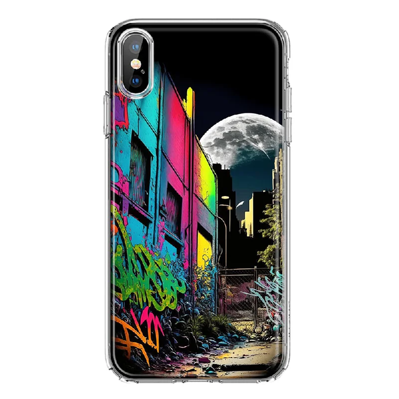 For Apple iPhone XS Max Urban City Full Moon Graffiti Painting Art Design Hybrid Protective Phone Case Cover